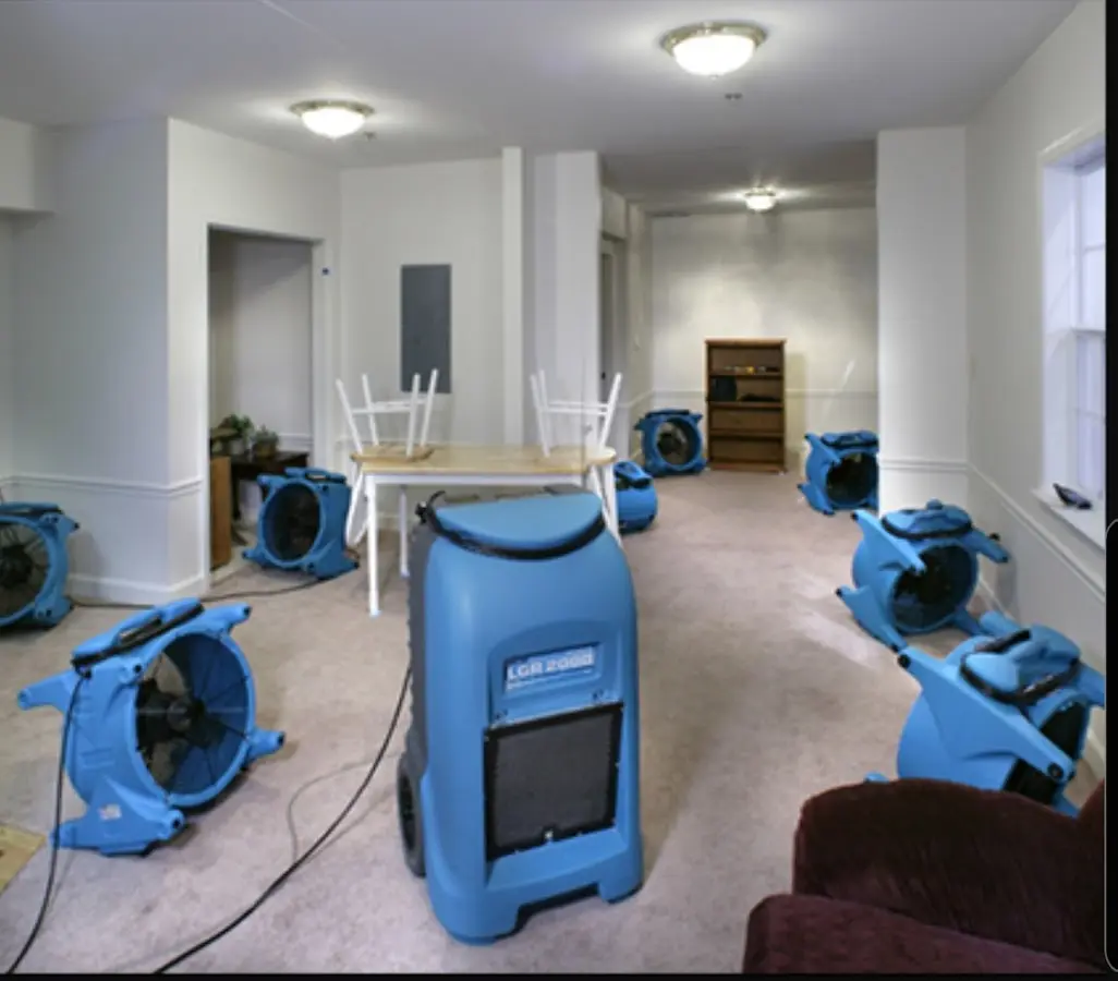 Air movers and dehumidifier setup for Water Damage Restoration in Kihei